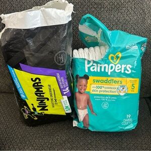 Baby pampers size 5 (12 total) toddler nighttime underwear S/M (8 total)